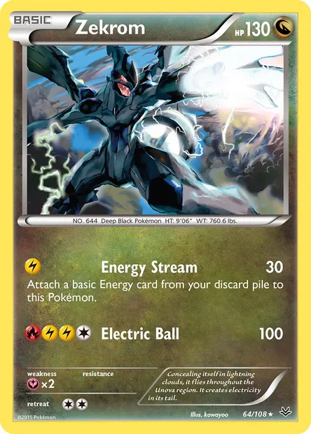 Zekrom, Pokémon card ROS 64 — Roaring Skies set
