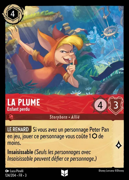 La Plume - Enfant perdu, carte Disney Lorcana CH3-124 — extension Les Terres d'Encres