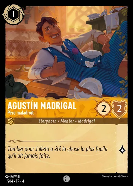 Agustín Madrigal - Père maladroit, carte Disney Lorcana CH4-001 — extension Le Retour d'Ursula