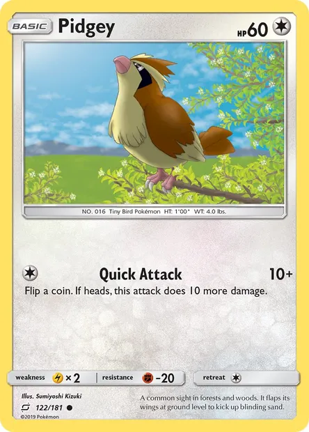 Pidgey, Pokémon card TEU 122 — Team Up set