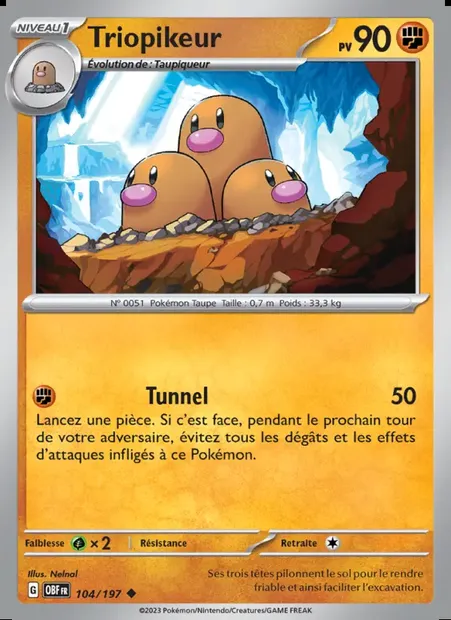 Triopikeur, carte Pokémon OBF 104 — extension Flammes Obsidiennes