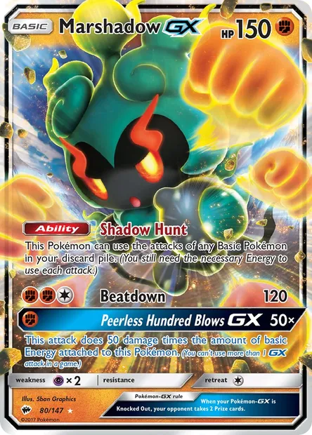 Marshadow GX, Pokémon card BUS 80 — Burning Shadows set