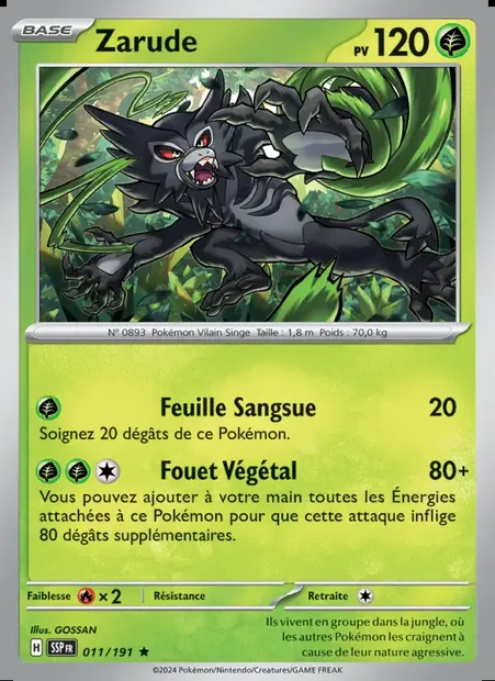 Zarude, carte Pokémon SSP 011 — extension Étincelles Déferlantes