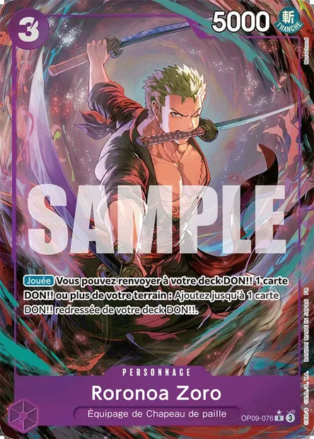 Roronoa Zoro, carte One Piece OP09-076 — extension LES NOUVEAUX EMPEREURS