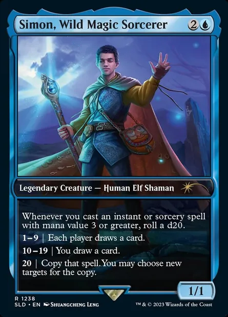 Simon, Wild Magic Sorcerer, Magic card SLD 1238 — Secret Lair Drop set