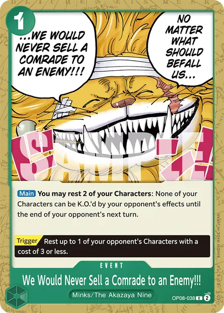 We Would Never Sell a Comrade to an Enemy!!!, One Piece card OP08-038 — TWO LEGENDS set
