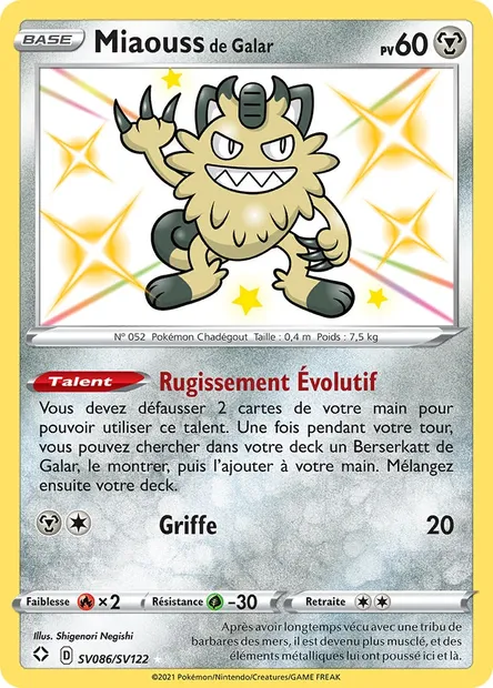Miaouss de Galar, carte Pokémon SHF SV086 — extension Destinées Radieuses