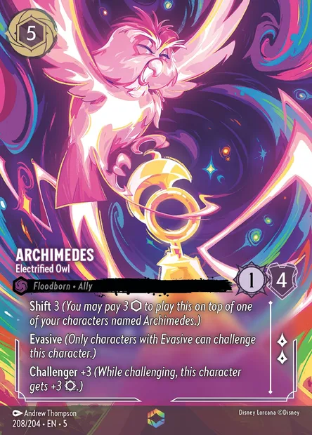Archimedes - Electrified Owl, Disney Lorcana card CH5-208 — Shimmering Skies set
