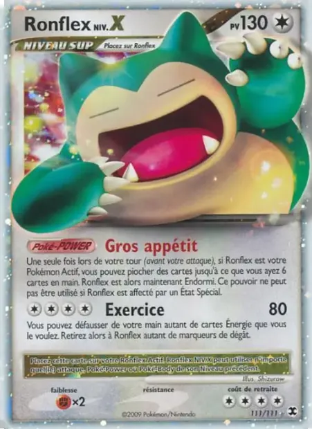 Ronflex Niv. X, carte Pokémon RR 111 — extension Rivaux Émergeants