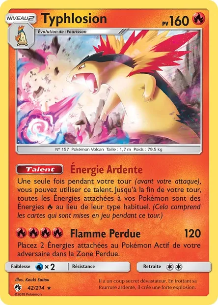 Typhlosion, carte Pokémon LOT 42 — extension Tonnerre Perdu
