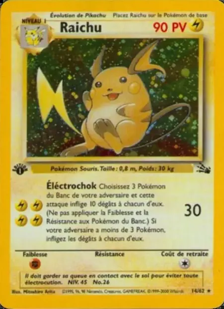 Raichu, carte Pokémon FO 14 — extension Fossile