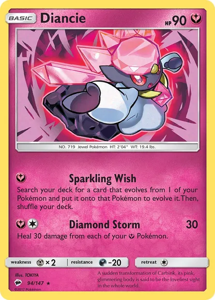 Diancie, Pokémon card BUS 94 — Burning Shadows set