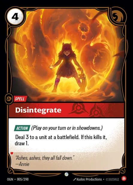 Disintegrate, carte Riftbound OGN 005 — extension Origins