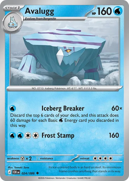 Avalugg, Pokémon card CRI 024 — Chaos Rising set