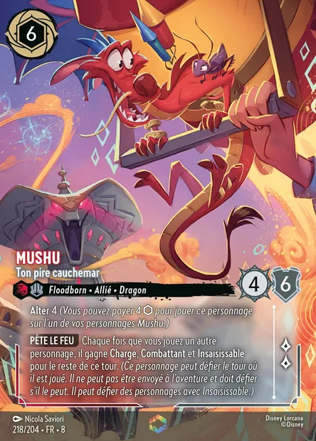 Mushu - Ton pire cauchemar, carte Disney Lorcana CH8-218 — extension Le Règne de Jafar