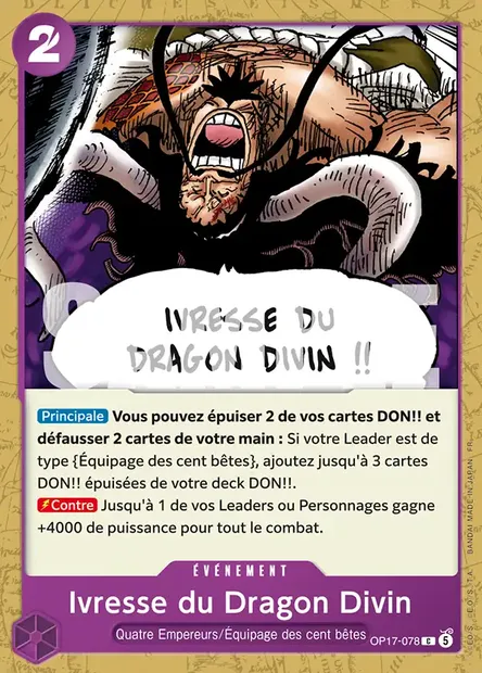 Ivresse du Dragon Divin, carte One Piece OP17-078 — extension LES GUERRIERS LES PLUS PUISSANTS AU MONDE
