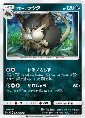 Alolan Raticate, Pokémon card SM1M 036 — Collection Moon set
