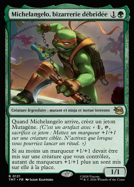 Michelangelo, bizarrerie débridée, carte Magic TMT 121 — extension Teenage Mutant Ninja Turtles