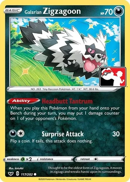 Galarian Zigzagoon, Pokémon card PPS 117-2 — Play! Pokémon Prize Pack Series set