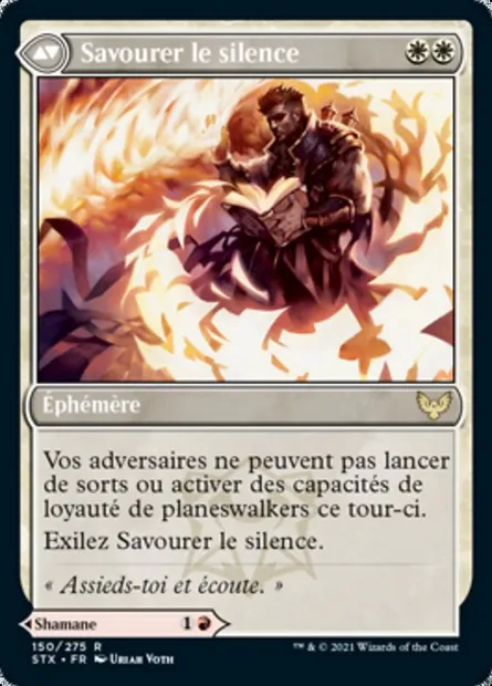 Officiante parcheflamme // Savourer le silence, carte Magic STX 150 — extension Strixhaven: l'Académie des Mages