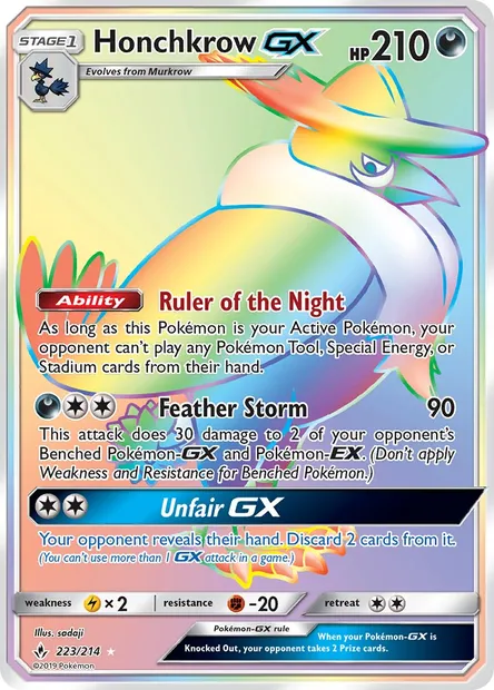 Honchkrow GX, Pokémon card UNB 223 — Unbroken Bonds set
