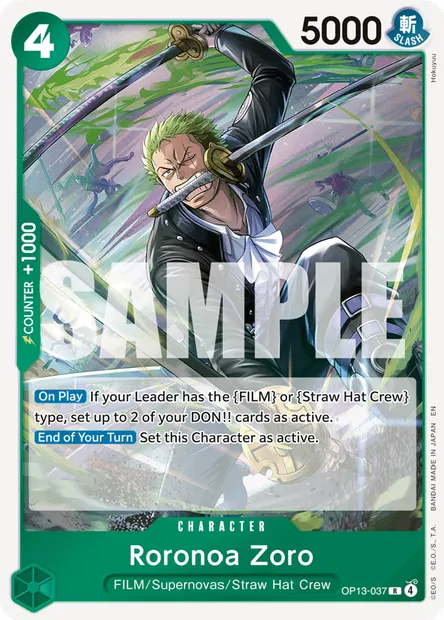 Roronoa Zoro, One Piece card OP13-037 — CARRYING ON HIS WILL set