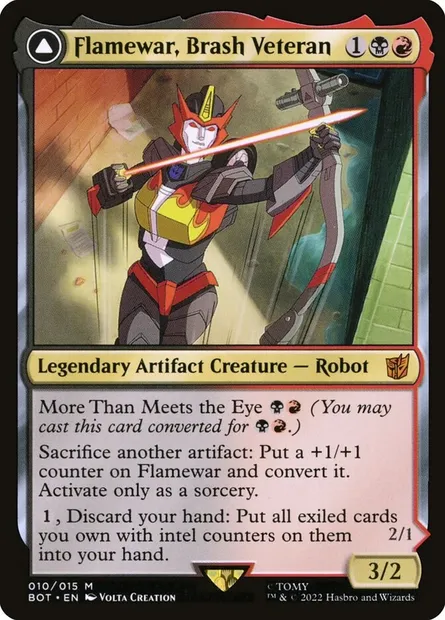 Flamewar, Brash Veteran // Flamewar, Streetwise Operative, Magic card BOT 10 — Transformers set