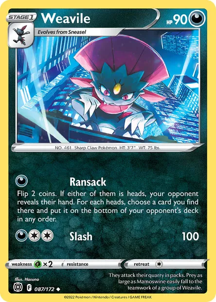 Weavile, Pokémon card BRS 087 — Brilliant Stars set