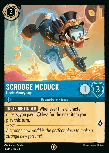 Scrooge McDuck - Uncle Moneybags, Disney Lorcana card P1-039 — P1 set
