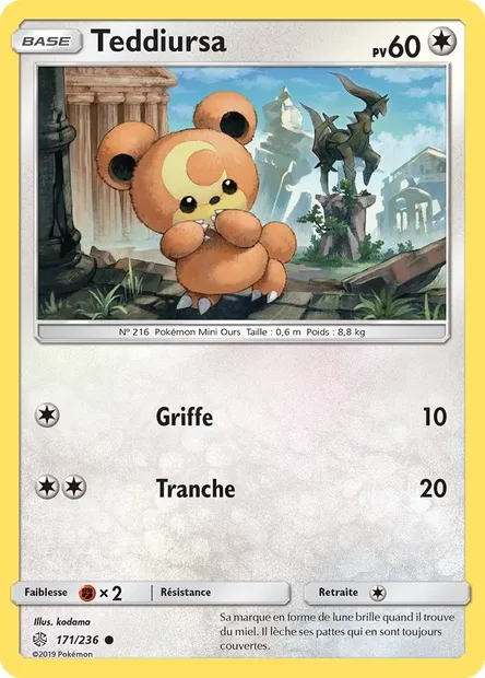 Teddiursa, carte Pokémon CEC 171 — extension Éclipse Cosmique