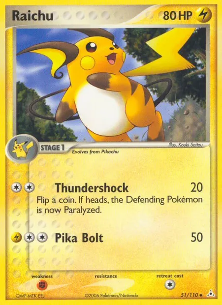 Raichu, Pokémon card HP 51 — Holon Phantoms set