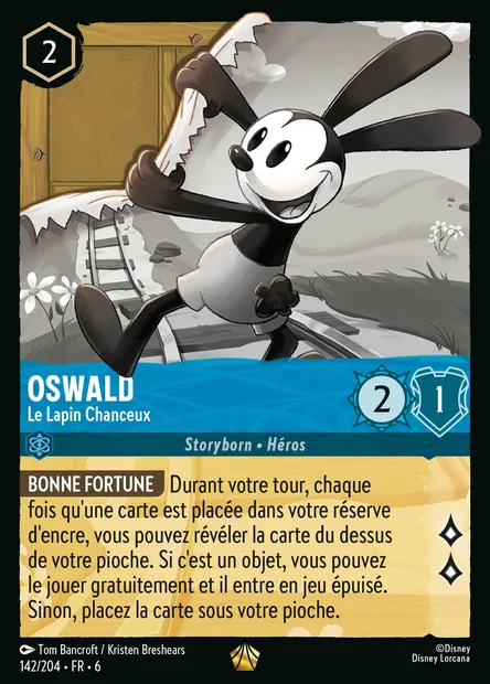 Oswald - Le Lapin Chanceux, carte Disney Lorcana CH6-142 — extension La Mer Azurite