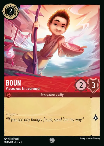 Boun - Precocious Entrepreneur, Disney Lorcana card CH2-104 — Rise of the Floodborn set