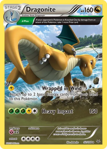 Dragonite, Pokémon card ROS 52 — Roaring Skies set
