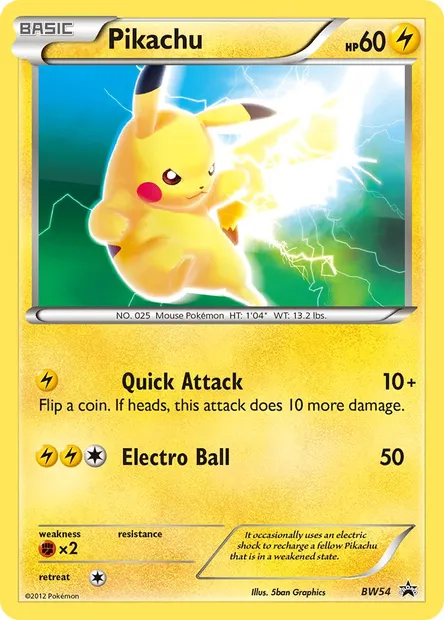 Pikachu, Pokémon card BW 54 — BW Black Star Promos set