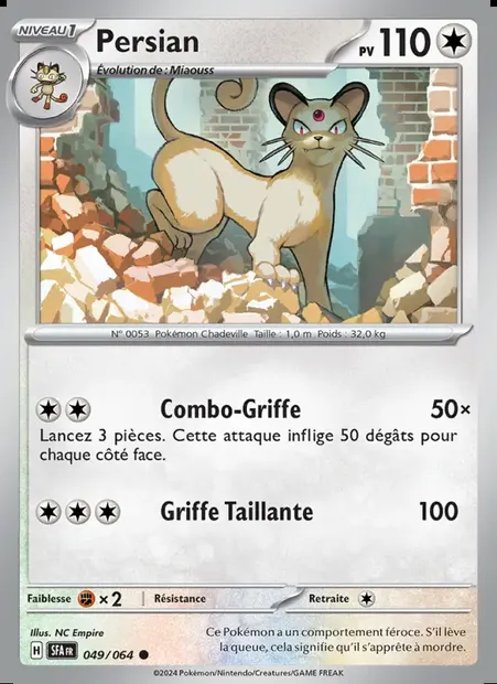 Persian, carte Pokémon SFA 049 — extension Fable Nébuleuse