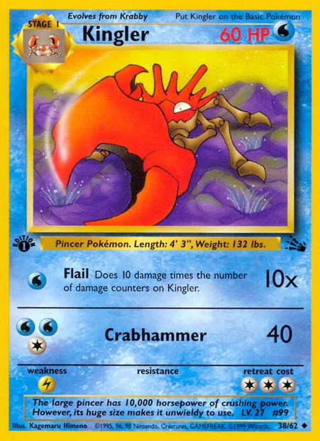 Kingler, Pokémon card FO 38 — Fossil set