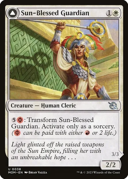 Sun-Blessed Guardian // Furnace-Blessed Conqueror, Magic card MOM 38 — March of the Machine set