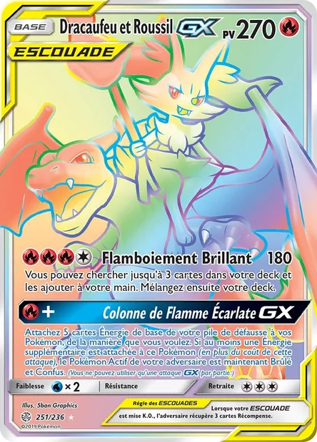 Dracaufeu et Roussil GX, carte Pokémon CEC 251 — extension Éclipse Cosmique
