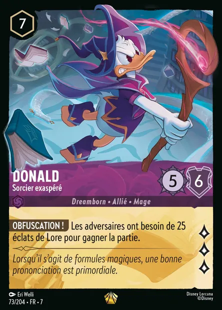 Donald - Sorcier exaspéré, carte Disney Lorcana CH7-073 — extension L'île d'Archazia