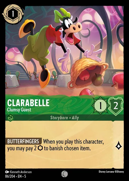 Clarabelle - Clumsy Guest, Disney Lorcana card CH5-086 — Shimmering Skies set
