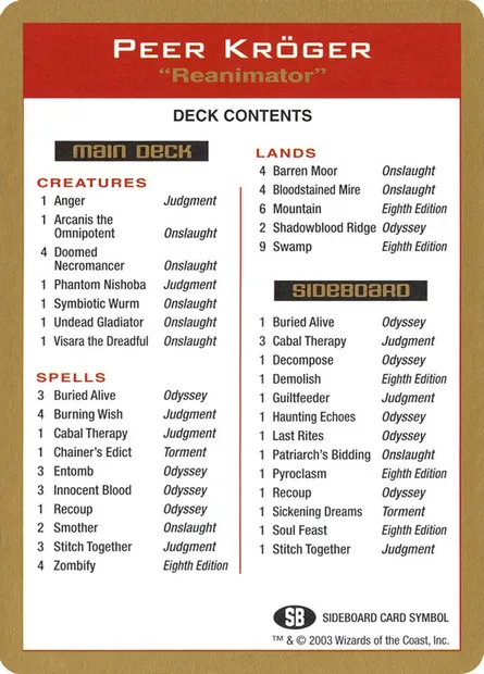 Peer Kröger Decklist, Magic card WC03 pk0b — World Championship Decks 2003 set