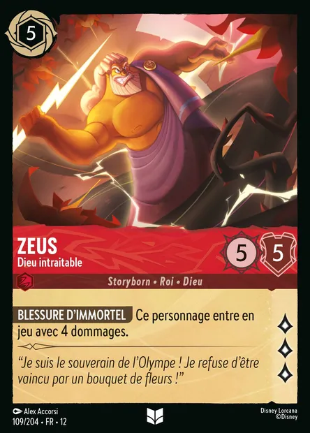 Zeus - Dieu intraitable, carte Disney Lorcana CH12-109 — extension Contrées Inconnues