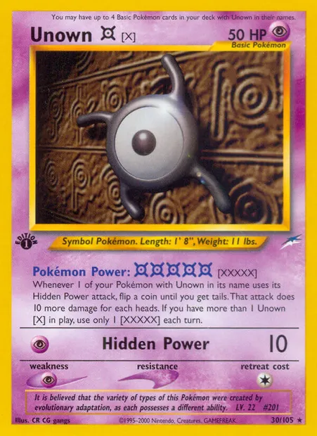 Unown [X], Pokémon card NDE 30 — Neo Destiny set