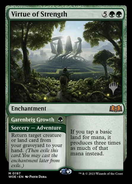 Vertu de force // Croissance de Garenbrig, carte Magic PWOE 197p — extension Wilds of Eldraine Promos