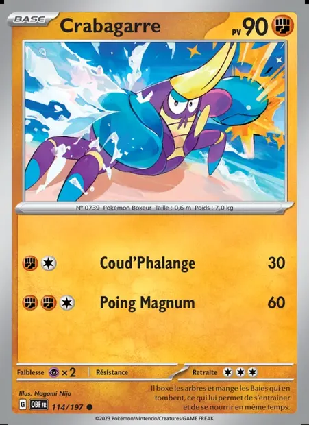 Crabagarre, carte Pokémon OBF 114 — extension Flammes Obsidiennes
