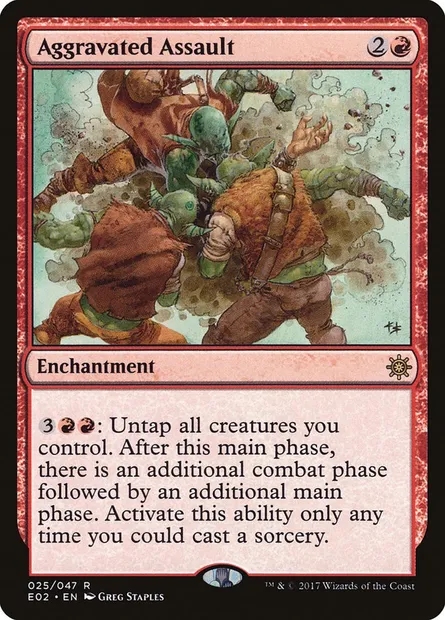 Aggravated Assault, Magic card E02 25 — Explorers of Ixalan set