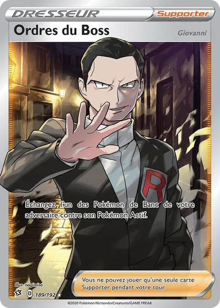 Ordres du Boss (Giovanni), carte Pokémon RCL 189 — extension Clash des Rebelles