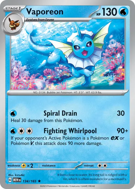 Vaporeon, Pokémon card MEW 134 — 151 set