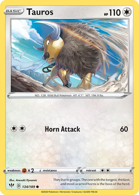 Tauros, Pokémon card DAA 134 — Darkness Ablaze set